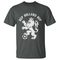 Hup Holland Hup Netherlands Crowned Lion Rampant Playing Football Graphic T Shirt Nederlands Coat of Arms Inspo Dutch Soccer Fans