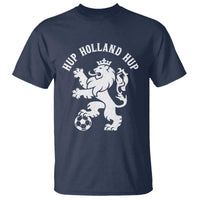 Hup Holland Hup Netherlands Crowned Lion Rampant Playing Football Graphic T Shirt Nederlands Coat of Arms Inspo Dutch Soccer Fans