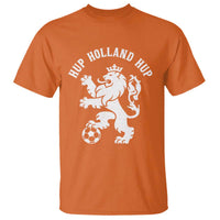 Hup Holland Hup Netherlands Crowned Lion Rampant Playing Football Graphic T Shirt Nederlands Coat of Arms Inspo Dutch Soccer Fans