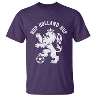 Hup Holland Hup Netherlands Crowned Lion Rampant Playing Football Graphic T Shirt Nederlands Coat of Arms Inspo Dutch Soccer Fans