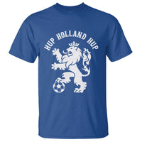 Hup Holland Hup Netherlands Crowned Lion Rampant Playing Football Graphic T Shirt Nederlands Coat of Arms Inspo Dutch Soccer Fans