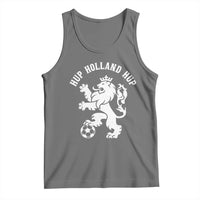 Hup Holland Hup Netherlands Crowned Lion Rampant Playing Football Graphic Tank Top Nederlands Coat of Arms Inspo Dutch Soccer Fans