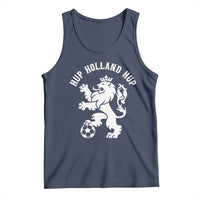 Hup Holland Hup Netherlands Crowned Lion Rampant Playing Football Graphic Tank Top Nederlands Coat of Arms Inspo Dutch Soccer Fans