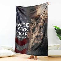 Faith Over Fear Psalm 118:5 Christian Patriotic Throw Blanket Jesus Lion Cross American Flag