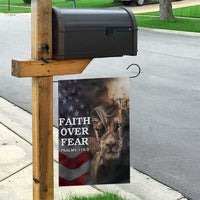 Faith Over Fear Psalm 118:5 Christian Patriotic Garden Flag Jesus Lion Cross American Flag