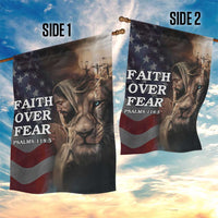 Faith Over Fear Psalm 118:5 Christian Patriotic Garden Flag Jesus Lion Cross American Flag