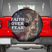 Faith Over Fear Psalm 118:5 Christian Patriotic Spare Tire Cover Jesus Lion Cross American Flag