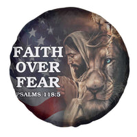 Faith Over Fear Psalm 118:5 Christian Patriotic Spare Tire Cover Jesus Lion Cross American Flag