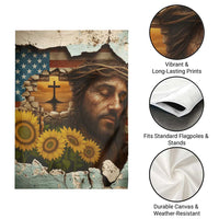 Christian American Cross Jesus Crown of Thorns Garden Flag Patriotic Sunset with Sunflowers