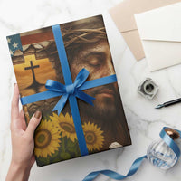 Christian American Cross Jesus Crown of Thorns Wrapping Paper Roll Patriotic Sunset with Sunflowers