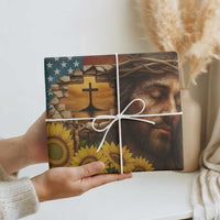 Christian American Cross Jesus Crown of Thorns Wrapping Paper Roll Patriotic Sunset with Sunflowers