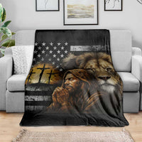 Lion of Judah Faith Patriotic Christian Throw Blanket Jesus Praying with Cross American Flag