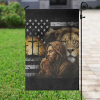 Lion of Judah Faith Patriotic Christian Garden Flag Jesus Praying with Cross American Flag