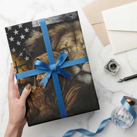 Lion of Judah Faith Patriotic Christian Wrapping Paper Roll Jesus Praying with Cross American Flag