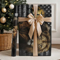 Lion of Judah Faith Patriotic Christian Wrapping Paper Roll Jesus Praying with Cross American Flag