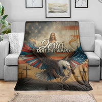 Jesus Take the Wheel Patriotic Eagle Throw Blanket Christian American Flag Faith
