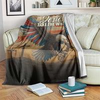 Jesus Take the Wheel Patriotic Eagle Throw Blanket Christian American Flag Faith