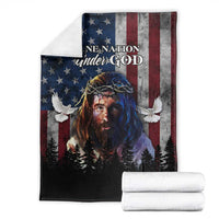 One Nation Under God Christian Throw Blanket Jesus Portrait with American Flag Doves Patriotic