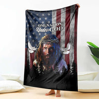 One Nation Under God Christian Throw Blanket Jesus Portrait with American Flag Doves Patriotic