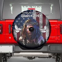 One Nation Under God Christian Spare Tire Cover Jesus Portrait with American Flag Doves Patriotic