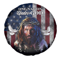 One Nation Under God Christian Spare Tire Cover Jesus Portrait with American Flag Doves Patriotic
