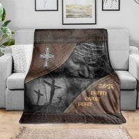 Faith Over Fear Rustic Christian Throw Blanket Jesus Cross Black and Brown Leather Style Effect