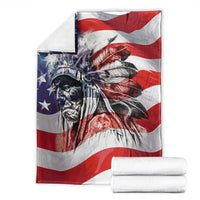 Patriotic Native American Chief Feather Headdress Throw Blanket Indigenous Pride USA Flag Heritage Gift