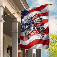 Patriotic Native American Chief Feather Headdress Garden Flag Indigenous Pride USA Flag Heritage Gift