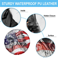 Patriotic Native American Chief Feather Headdress Spare Tire Cover Indigenous Pride USA Flag Heritage Gift