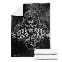Grim Reaper Game Over Skeletal Fists Throw Blanket Badass Gothic Biker Skull Dark Fantasy Offroad Decor