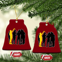 Viral Basketball Pointing Huddle Ceramic Ornament Funny Women Sports Culture Meme Yellow Silhouette Graphic
