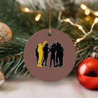 Viral Basketball Pointing Huddle Ceramic Ornament Funny Women Sports Culture Meme Yellow Silhouette Graphic