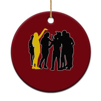 Viral Basketball Pointing Huddle Ceramic Ornament Funny Women Sports Culture Meme Yellow Silhouette Graphic