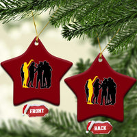 Viral Basketball Pointing Huddle Ceramic Ornament Funny Women Sports Culture Meme Yellow Silhouette Graphic