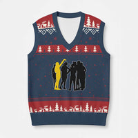 Viral Basketball Pointing Huddle V-Neck Knit Sweater Vest Funny Women Sports Culture Meme Yellow Silhouette Graphic