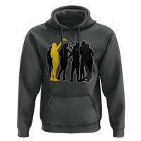 Viral Basketball Pointing Huddle Hoodie Funny Women Sports Culture Meme Yellow Silhouette Graphic