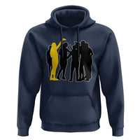 Viral Basketball Pointing Huddle Hoodie Funny Women Sports Culture Meme Yellow Silhouette Graphic