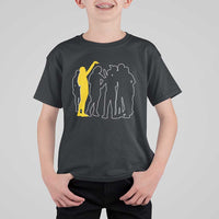 Viral Basketball Pointing Huddle T Shirt For Kid Funny Women Sports Culture Meme Yellow Silhouette Graphic