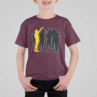 Viral Basketball Pointing Huddle T Shirt For Kid Funny Women Sports Culture Meme Yellow Silhouette Graphic