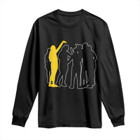 Viral Basketball Pointing Huddle Long Sleeve Shirt Funny Women Sports Culture Meme Yellow Silhouette Graphic