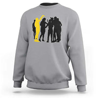 Viral Basketball Pointing Huddle Sweatshirt Funny Women Sports Culture Meme Yellow Silhouette Graphic