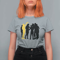 Viral Basketball Pointing Huddle T Shirt For Women Funny Women Sports Culture Meme Yellow Silhouette Graphic