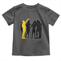 Viral Basketball Pointing Huddle Toddler T Shirt Funny Women Sports Culture Meme Yellow Silhouette Graphic
