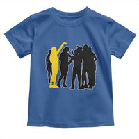 Viral Basketball Pointing Huddle Toddler T Shirt Funny Women Sports Culture Meme Yellow Silhouette Graphic