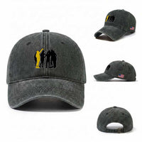 Viral Basketball Pointing Huddle Washed Cotton Baseball Cap Funny Women Sports Culture Meme Yellow Silhouette Graphic