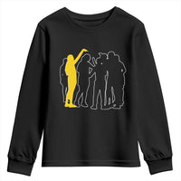 Viral Basketball Pointing Huddle Youth Sweatshirt Funny Women Sports Culture Meme Yellow Silhouette Graphic