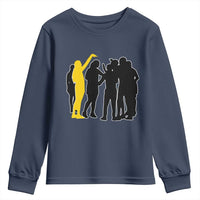 Viral Basketball Pointing Huddle Youth Sweatshirt Funny Women Sports Culture Meme Yellow Silhouette Graphic