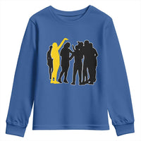 Viral Basketball Pointing Huddle Youth Sweatshirt Funny Women Sports Culture Meme Yellow Silhouette Graphic