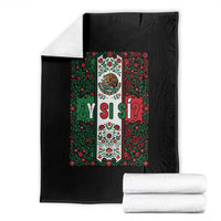 Y Si Si Mexican Flag Floral Folk Art Throw Blanket Viva Mexico Pride for Soccer Football Fans