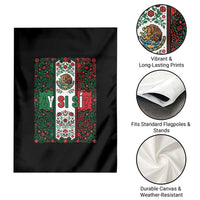 Y Si Si Mexican Flag Floral Folk Art Garden Flag Viva Mexico Pride for Soccer Football Fans